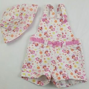 2 pcs Girls Overalls and Hat, size 18 m